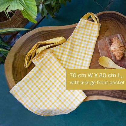 Oak & Lily Apron – Yellow Checkered | 100% Cotton | Stylish & Washable | Unisex Fit