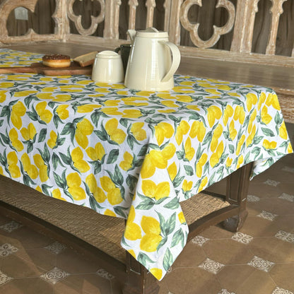Oak & Lily Table Cloth – Zesty Yellow Lemon Print | 100% Cotton | Anti-Slip | Premium European Quality