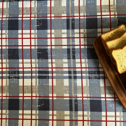 Oak & Lily Table Cloth – Elegant Blue Check Print | 100% Cotton | Anti-Slip | Premium European Quality | Washable Centre Table Cover