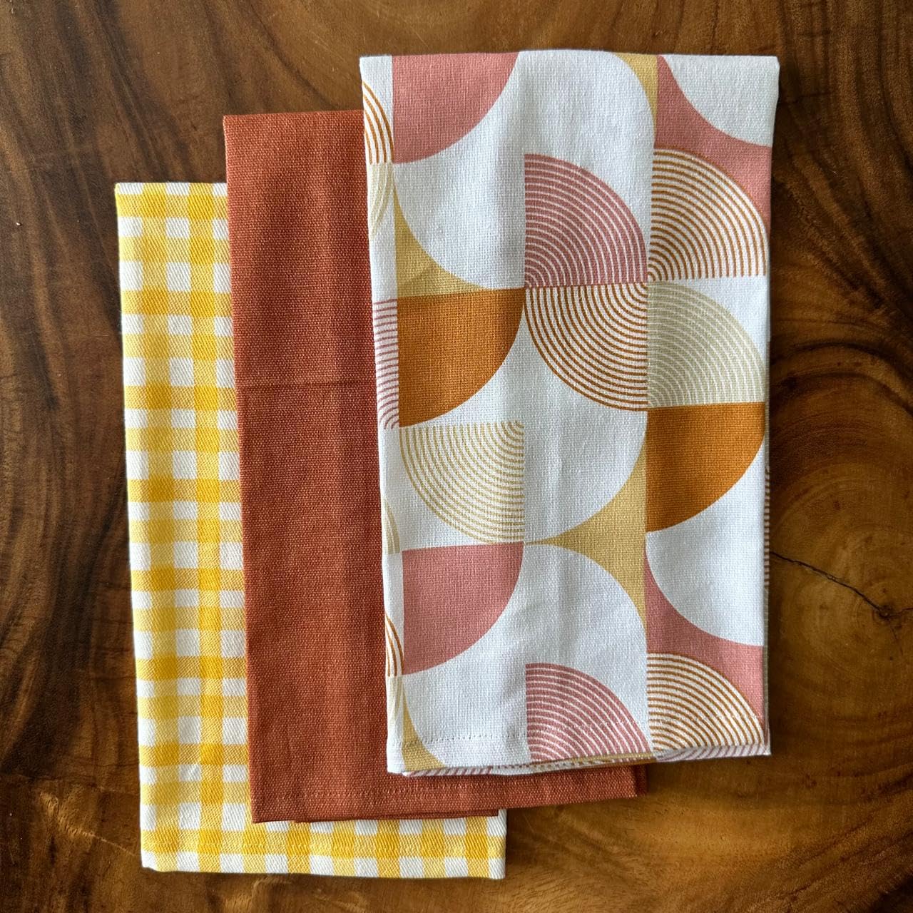 Oak & Lily Kitchen Towels – Rust Abstract Prints | Set of 3 | 100% Cotton | Premium European Quality | Anti-Bacterial