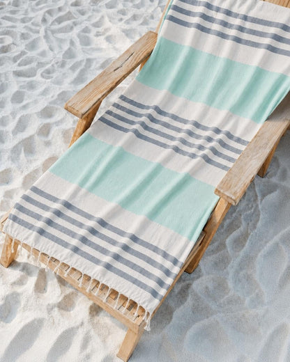 Oak&Lily Crafted Cotton Beach Towel | Large Size  | 120 x 150 cm| Soft & Quick-Dry Towel for Men & Women | Green & Brown Stripes Print (Blue)