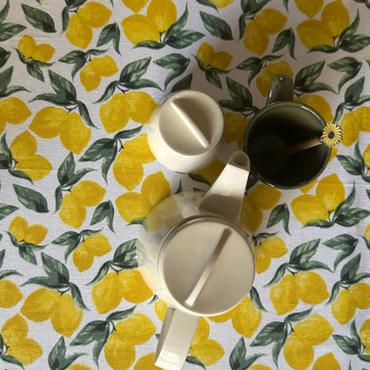 Oak & Lily Table Cloth – Zesty Yellow Lemon Print | 100% Cotton | Anti-Slip | Premium European Quality