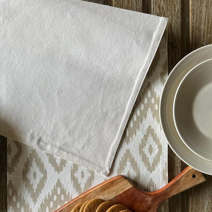 Oak & Lily Table Runner – Ivory & Beige Ikat Print | 100% Cotton | Premium European Quality