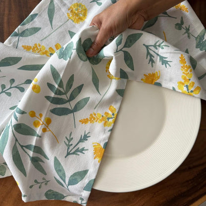 Oak & Lily Kitchen Towels – Sage Green Leaf & Stripes | Set of 6 | 100% Cotton | Anti-Bacterial | Premium European Quality