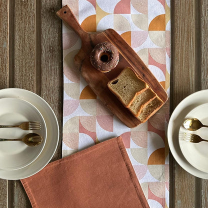 Oak & Lily Table Runner – Rust & Mustard Abstract Geometric Print | 100% Cotton | Premium European Quality