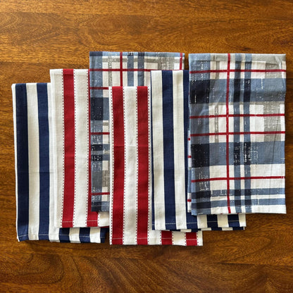 Oak & Lily Kitchen Towels – Blue Check & Elegant Patterns | Set of 6 | 100% Cotton | Anti-Bacterial | Premium European Quality