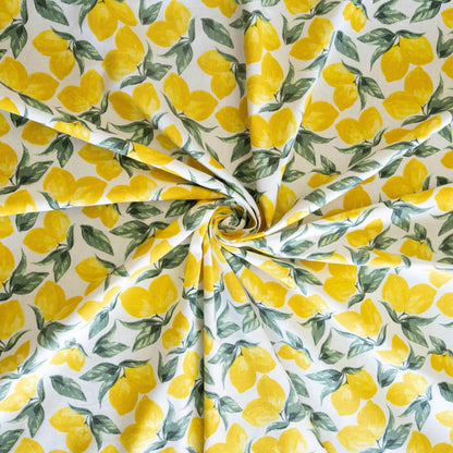 Oak & Lily Table Cloth – Zesty Yellow Lemon Print | 100% Cotton | Anti-Slip | Premium European Quality