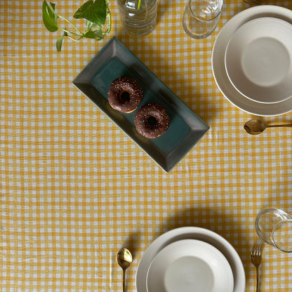 Oak & Lily Table Cloth – Yellow & White Check Print | 100% Cotton | Anti-Slip | Premium European Quality | Dining Table Cover
