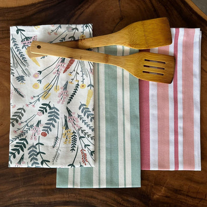 Oak & Lily Kitchen Towels – Green Floral | Set of 3 | 100% Cotton | European Quality | Super Absorbent & Anti-Bacterial