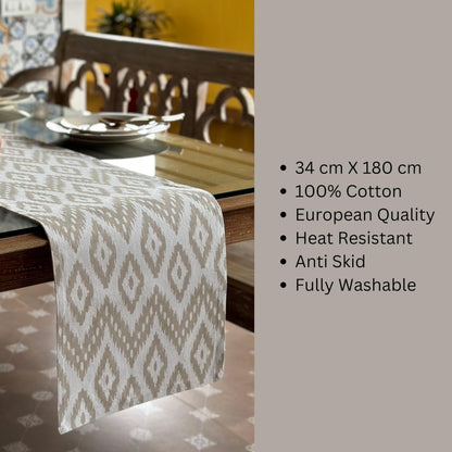 Oak & Lily Beige & Ivory Ikat Print 1 Table Runner & 6 Matching Placemats Set