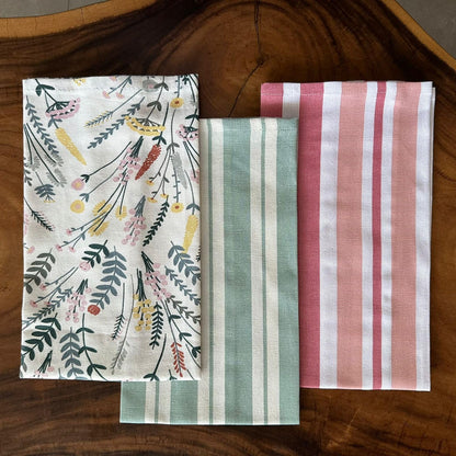Oak & Lily Kitchen Towels – Green Floral | Set of 3 | 100% Cotton | European Quality | Super Absorbent & Anti-Bacterial