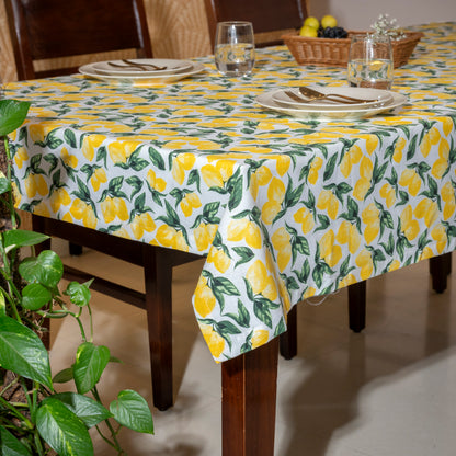 Oak & Lily Table Cloth – Zesty Yellow Lemon Print | 100% Cotton | Anti-Slip | Premium European Quality