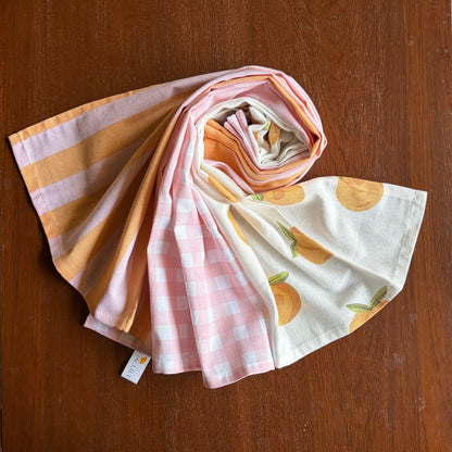 Oak & Lily Kitchen Towels – Peach, Pink Checks & Stripe Print | Set of 3 | 100% Cotton | European Quality | Super Absorbent & Anti-Bacterial