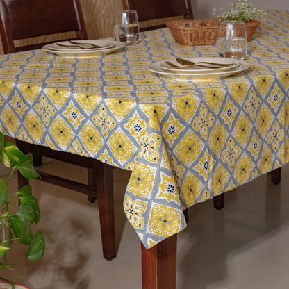 Oak & Lily Table Cloth – Yellow & Grey Ethnic Print | 100% Cotton | Anti-Slip | Premium European Quality | Dining Table Cover